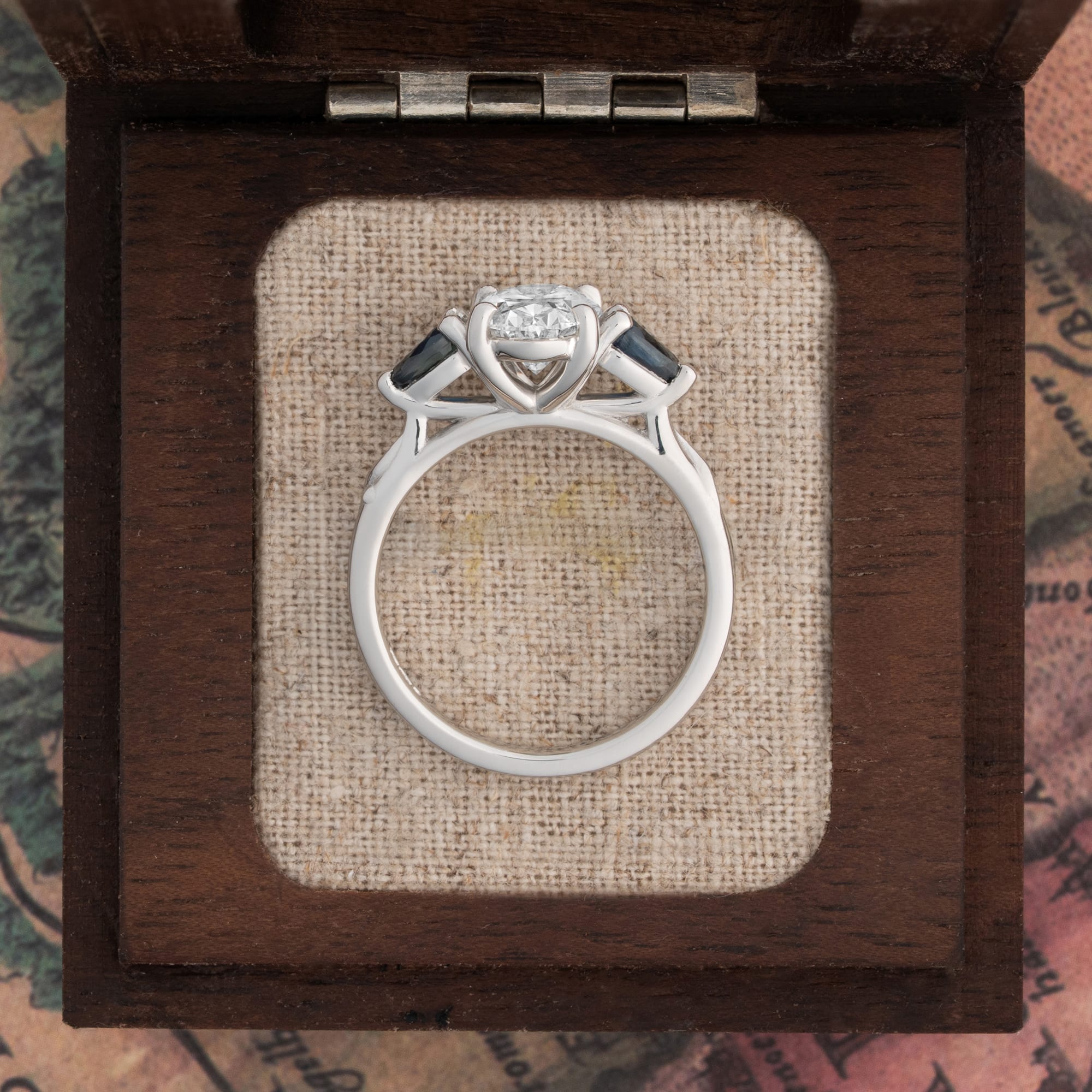 "Leonora" Oval lab grown diamond and sapphire  ring handmade in platinum — 5