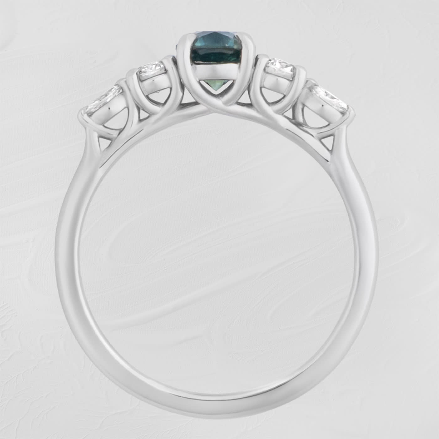 Bi colour green and blue sapphire and diamond trellis ring  — 3