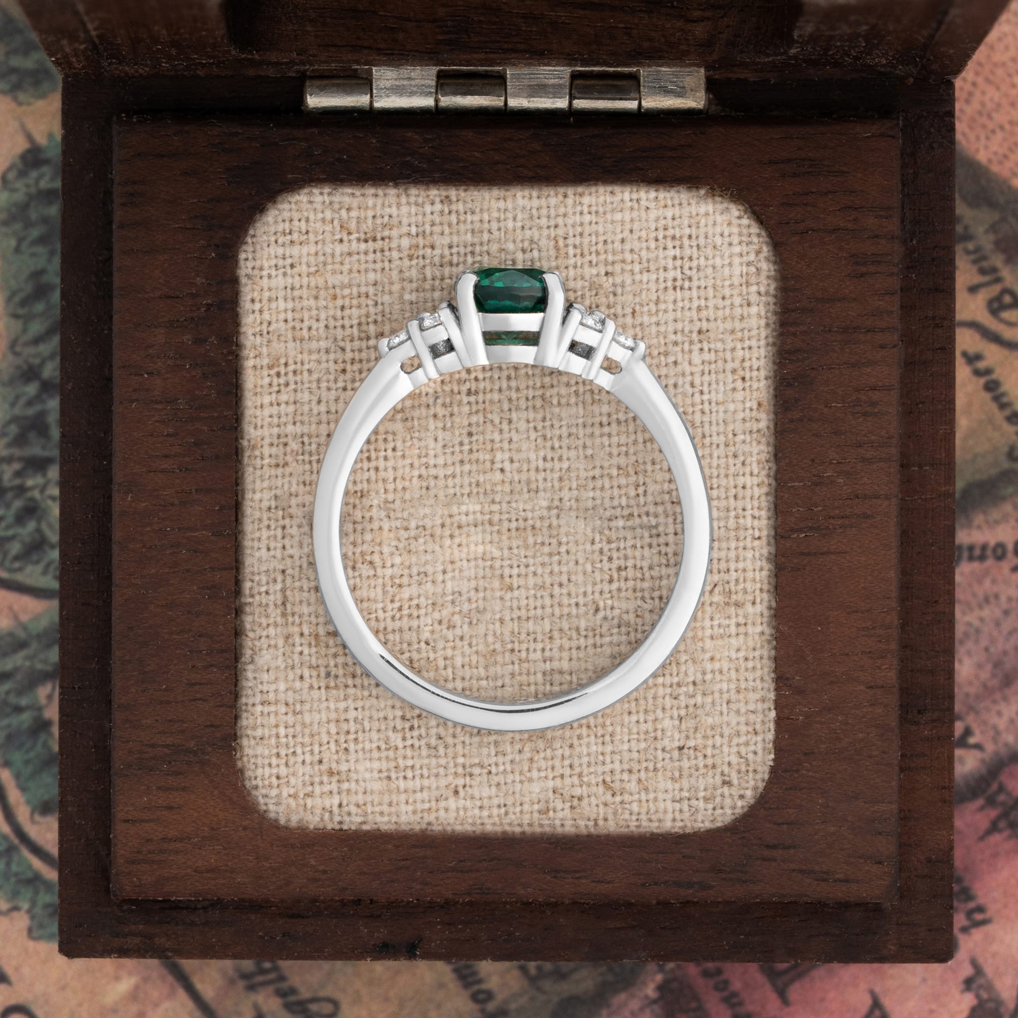 Lab created emerald and diamond ring — 4