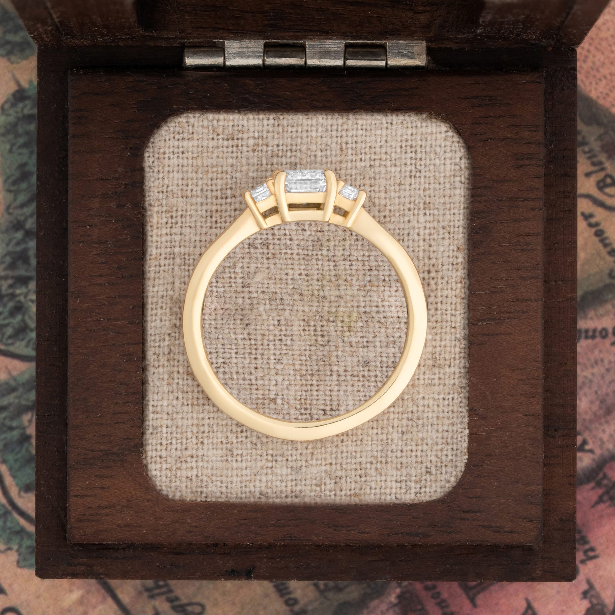 Emerald cut lab grown diamond trilogy ring — 4
