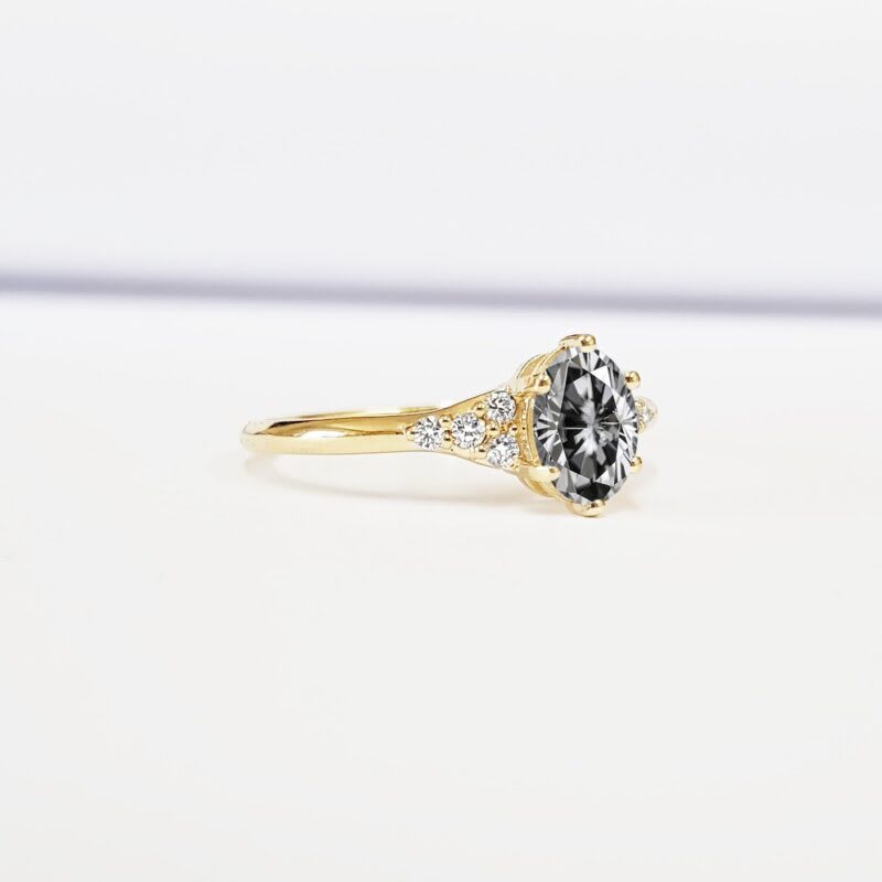 Grey moissanite and diamond art deco inspired ring — 3
