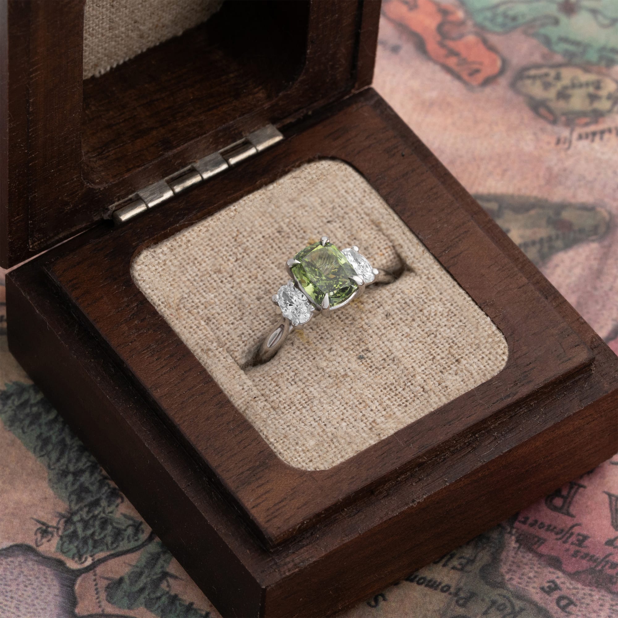 'Felicity'  Cushion cut fancy vivid green lab diamond ring  — 2