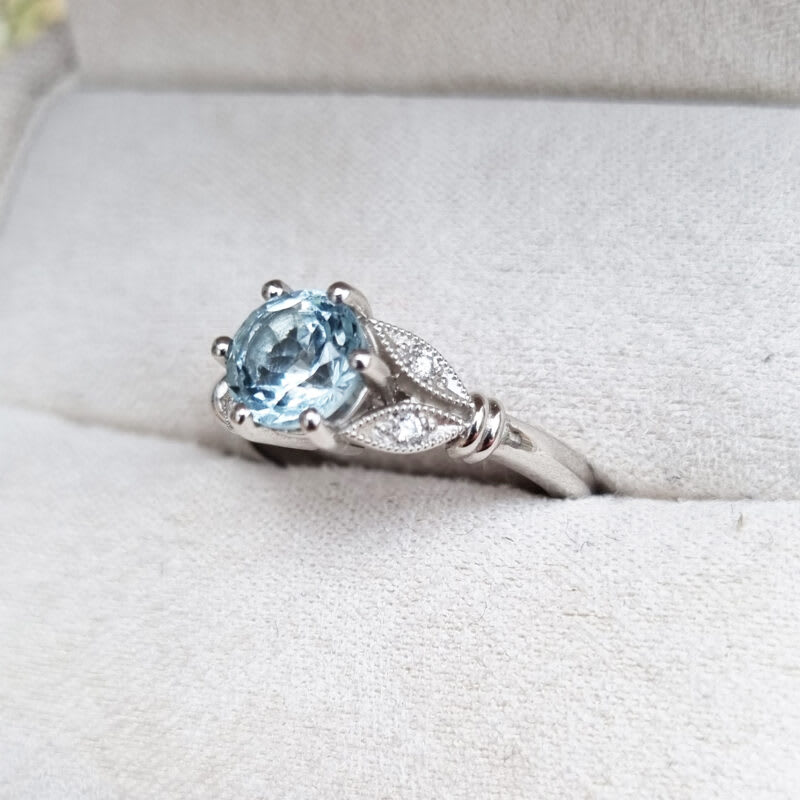 Aquamarine and diamond antique inspired ring — 2
