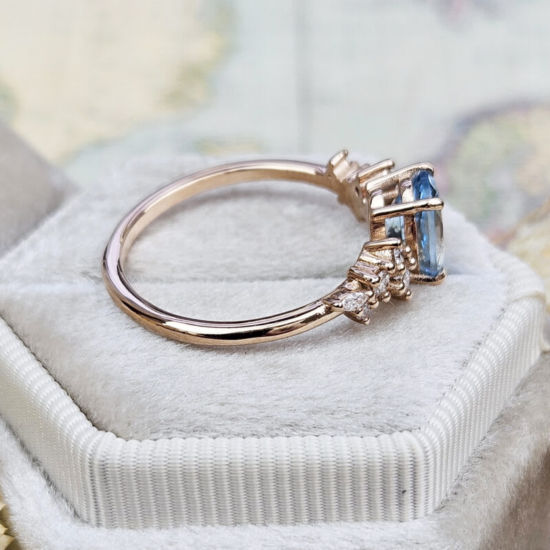 'Hazel' Aquamarine and diamond floral ring in 18ct rose gold — 4
