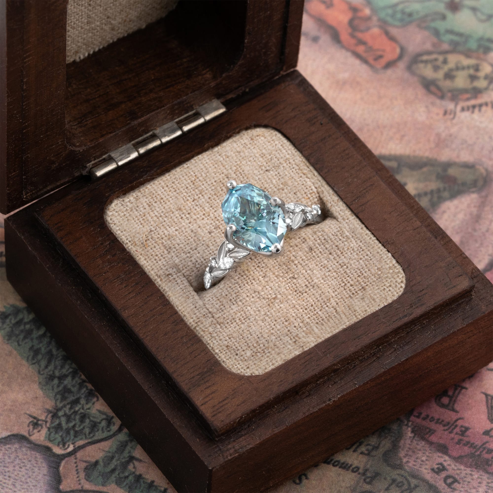 "Wildflower Whisper" Marquise Lab Grown Mint Sapphire and Diamond Ring  - alternate view