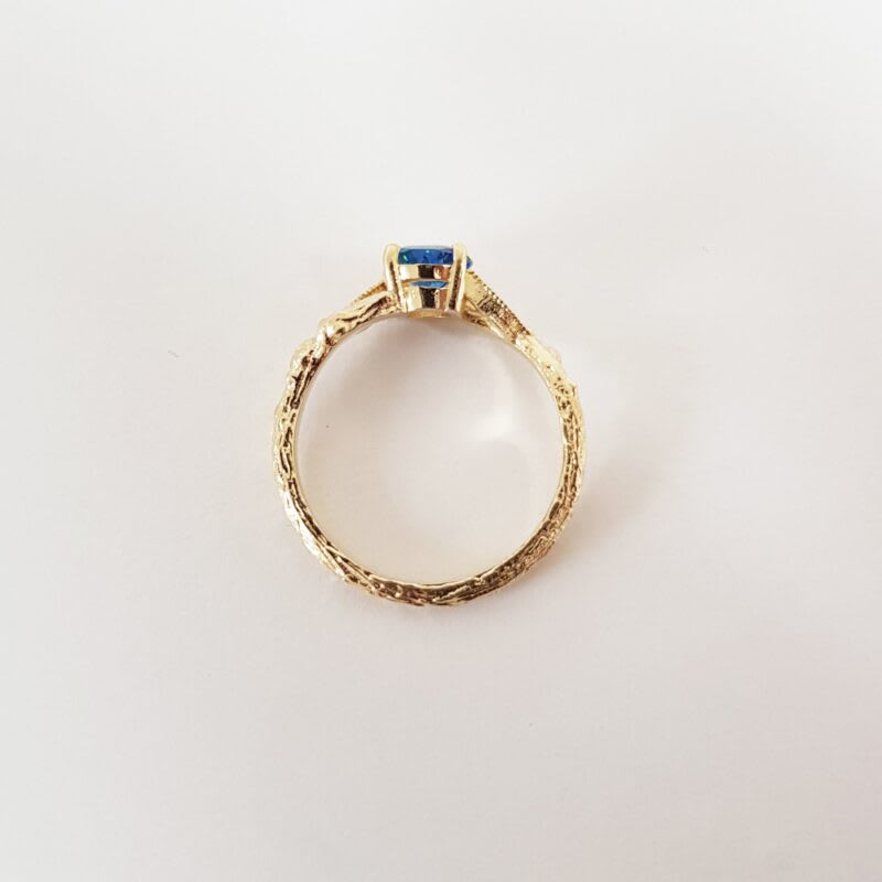 Lab blue sapphire and diamond nature engagement ring — 3
