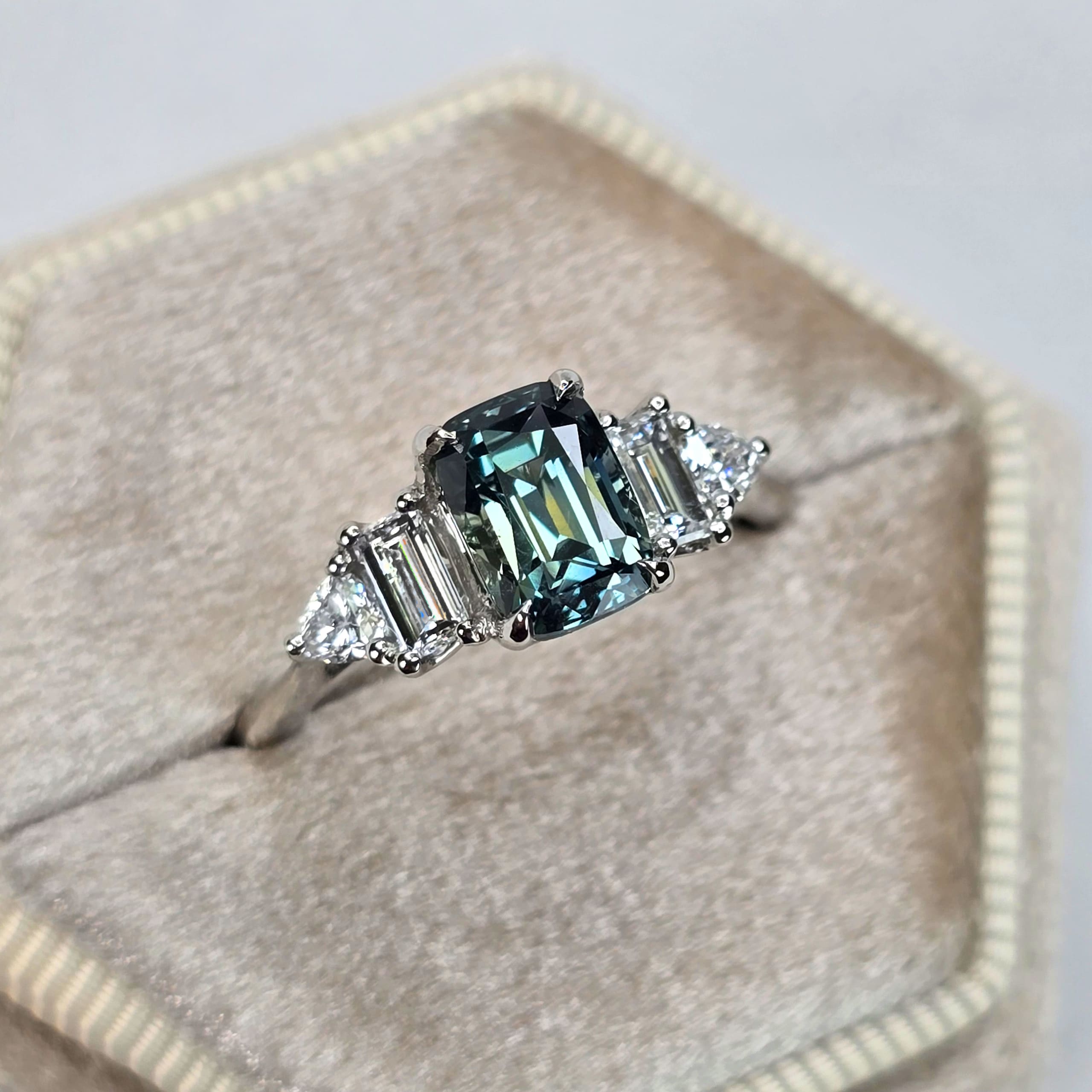 'Starlight' teal sapphire and diamond ring — 2