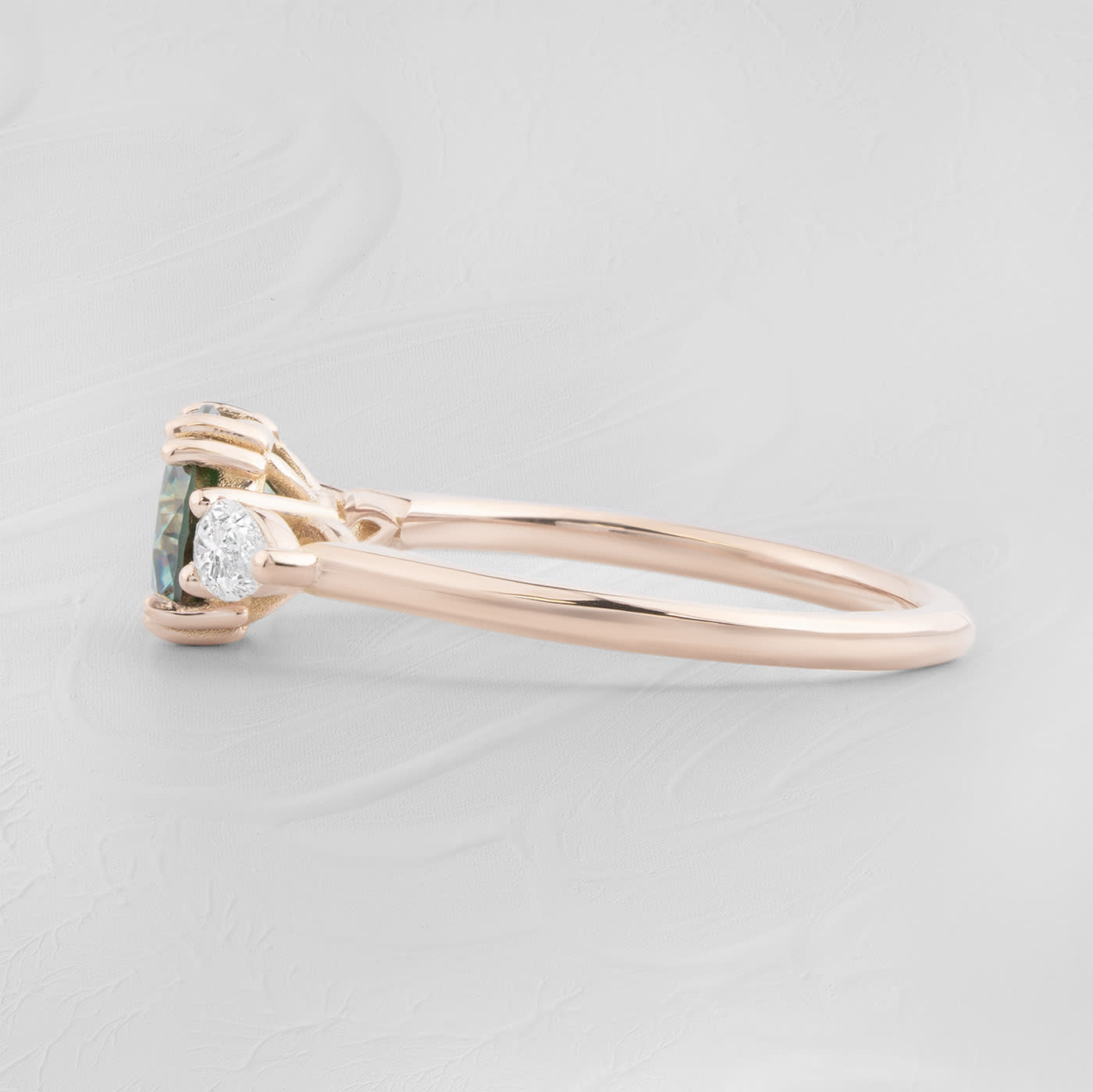 Blue moissanite and pear diamond trilogy ring — 2
