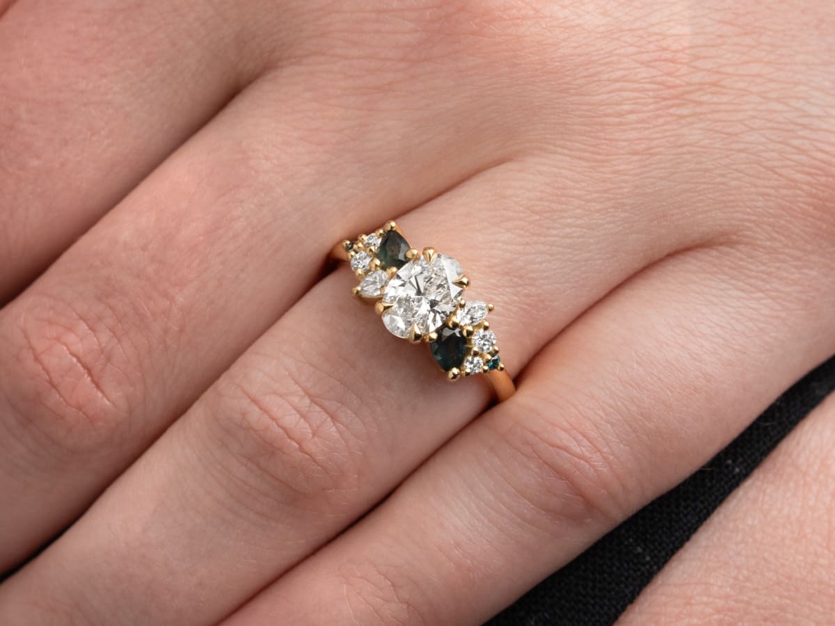 'Wildflower' Diamond and sapphire ring - alternate view
