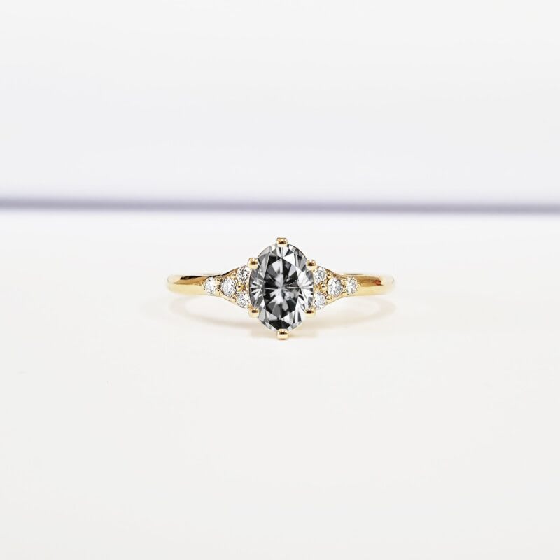 Grey moissanite and diamond art deco inspired ring — 1