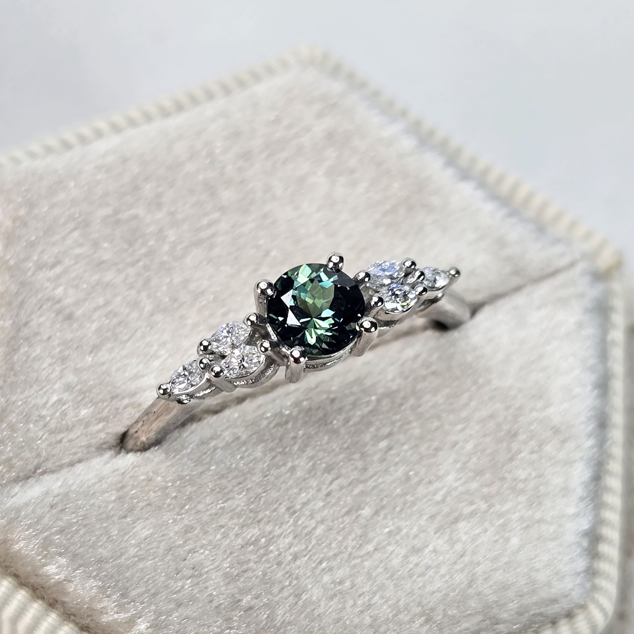 Precision teal sapphire and diamond ring — 2