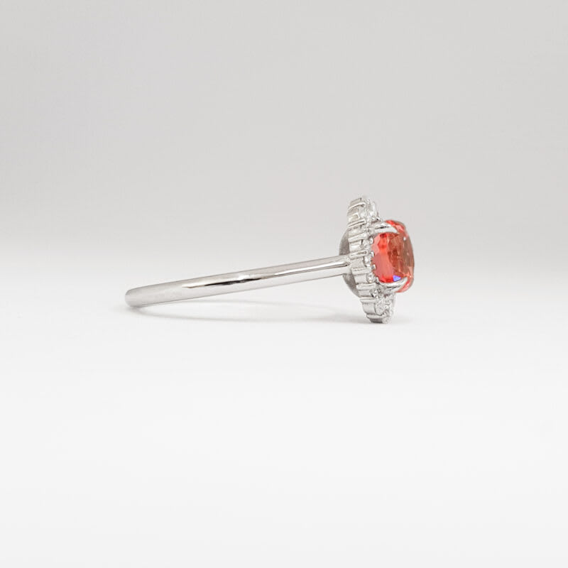 Padparadscha sapphire and moissanite halo ring — 2