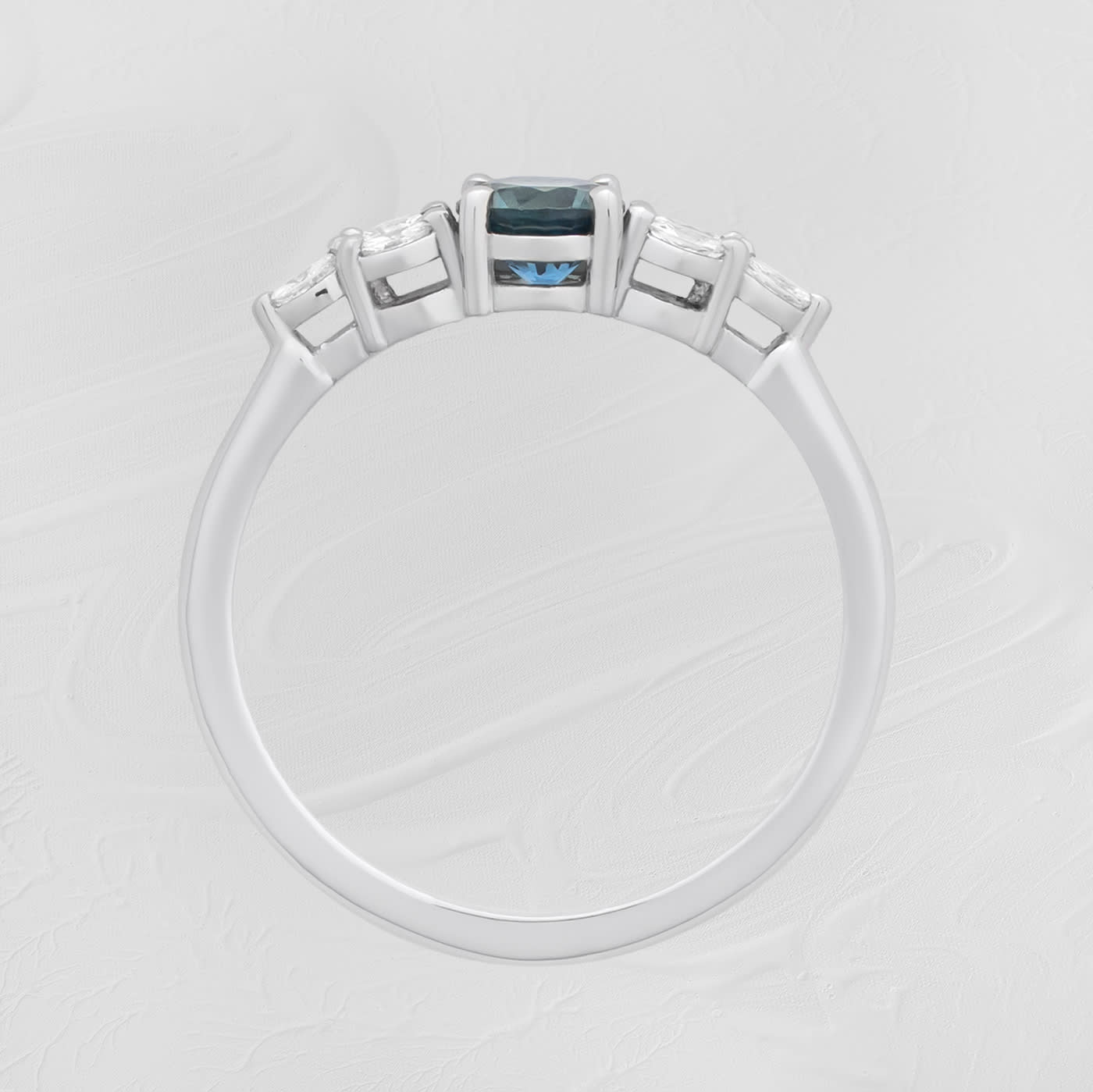 Peacock blue sapphire and diamond ring — 2