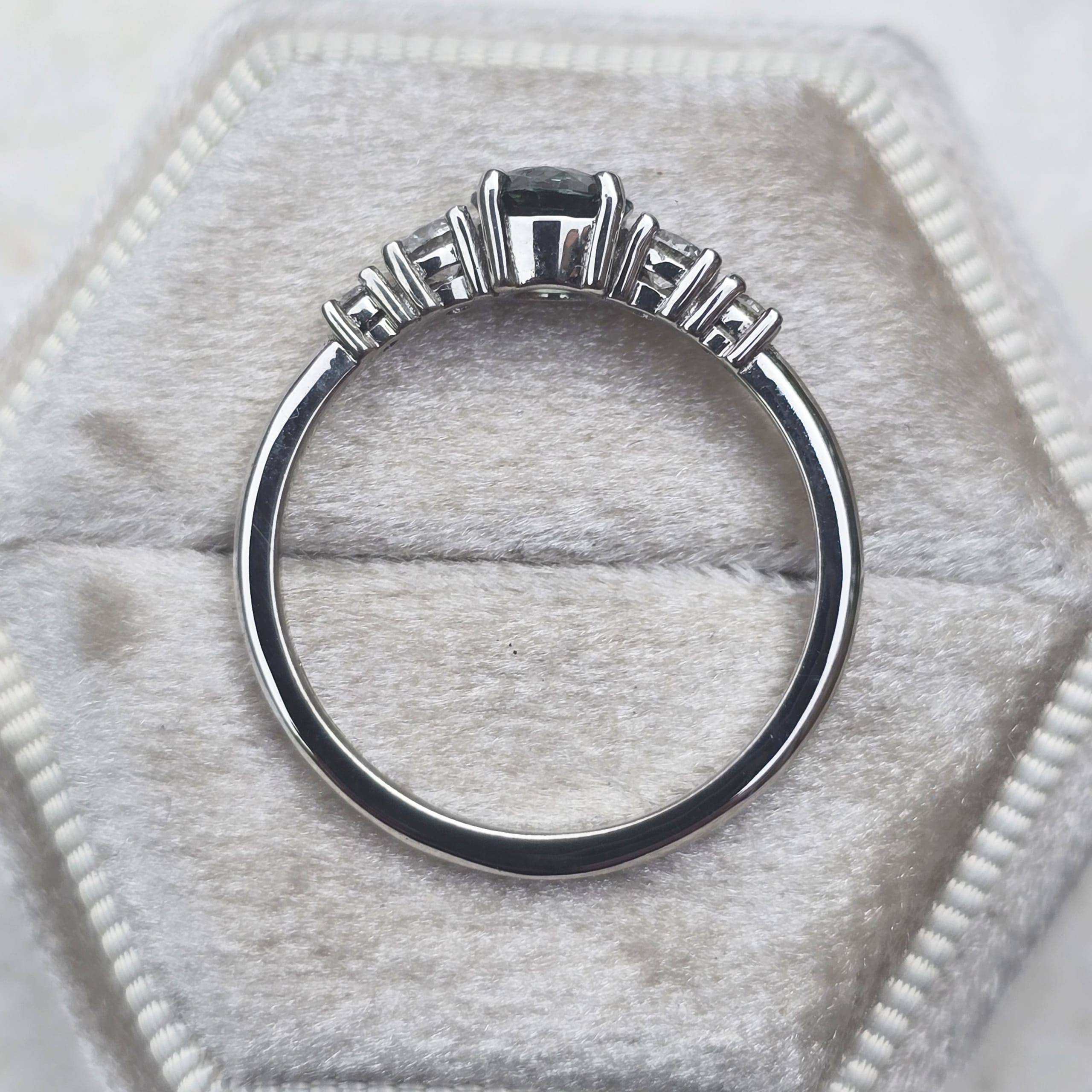 Icy teal sapphire and diamond ring — 2