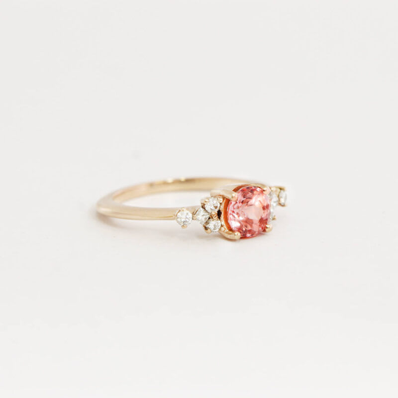 Peach padparadscha sapphire and diamond engagement ring — 3