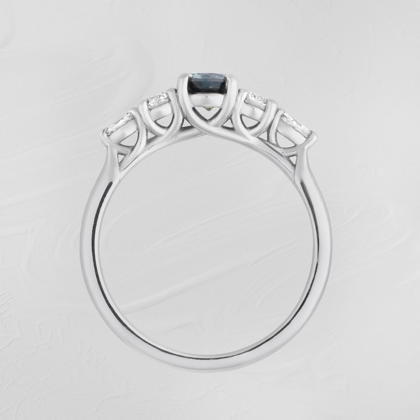 Teal sapphire and diamond trellis ring  — 3