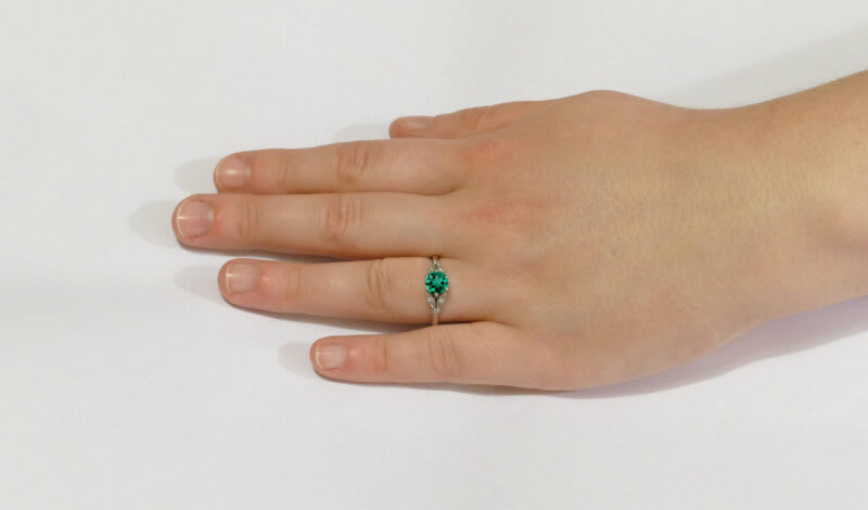 Lab grown emerald and diamond round engagement solitaire nature inspired leaf floral ring in gold handmade for her uk — 2