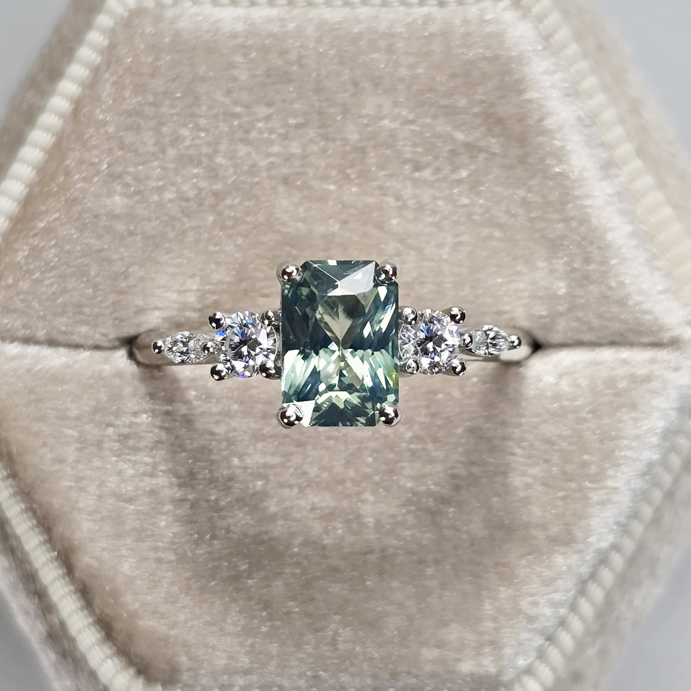 Seafoam sapphire and diamond ring