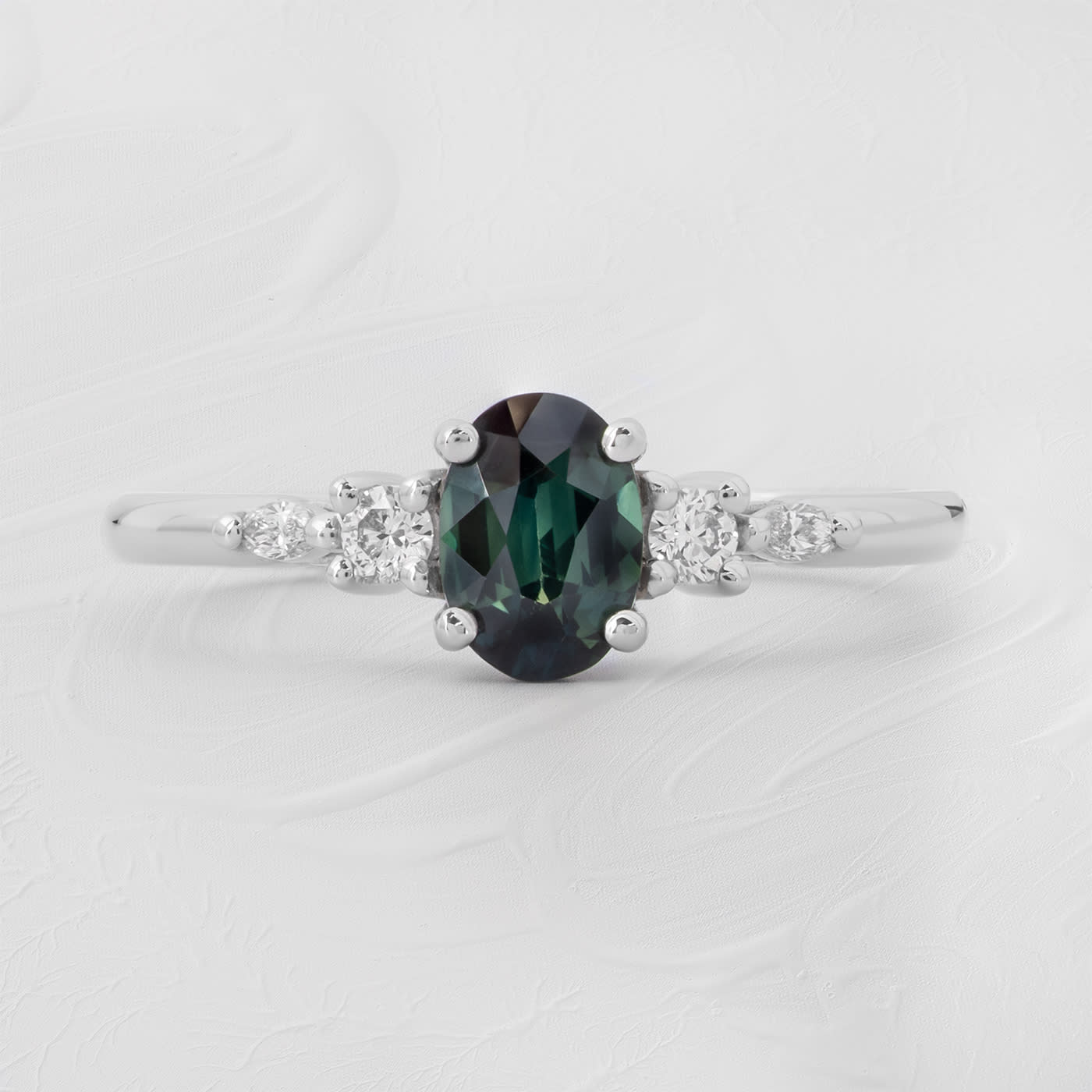 Deep teal sapphire and diamond ring — 1
