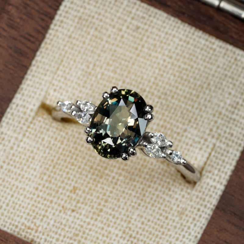 Olive green sapphire and diamond ring — 3
