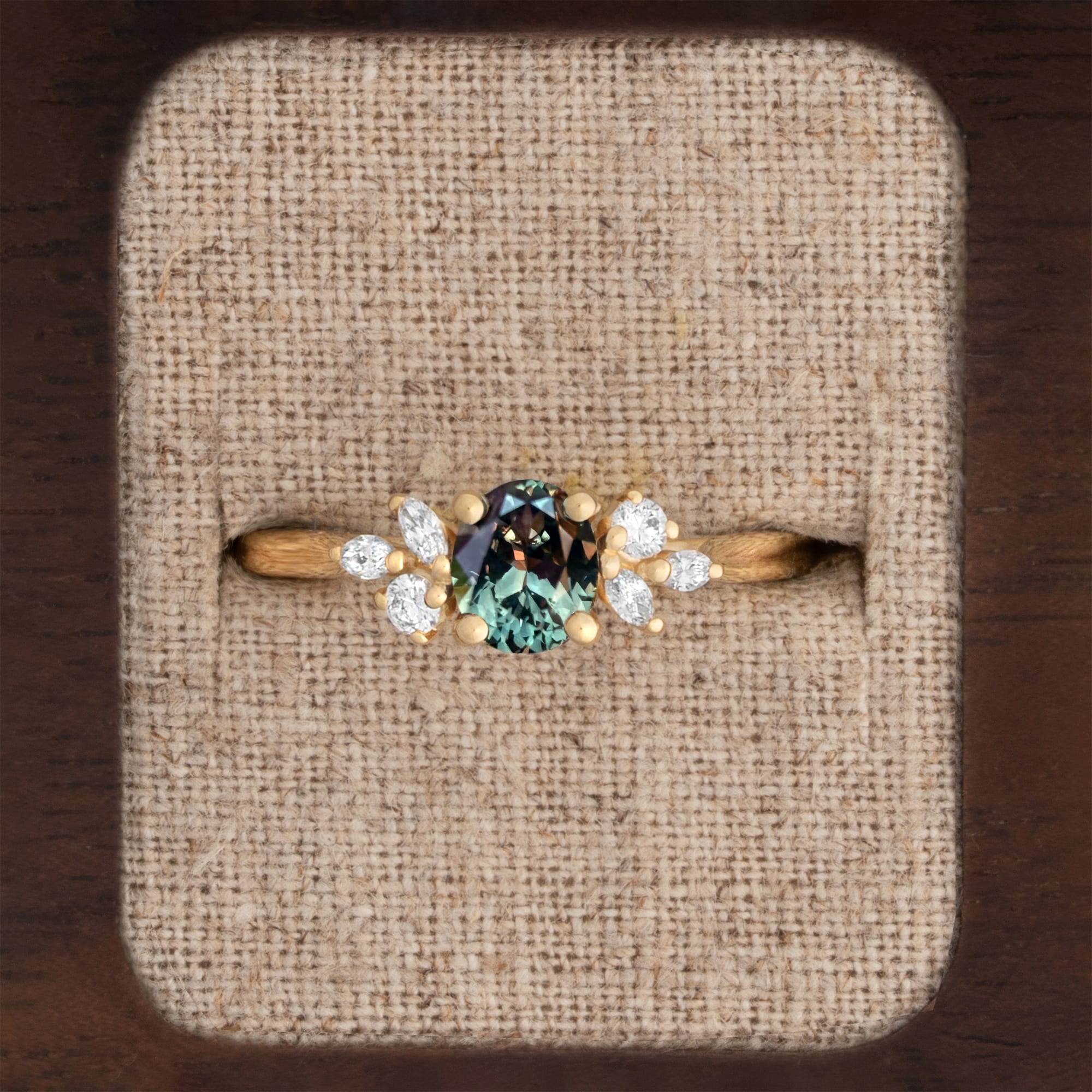 'Dawnflower' Unique colour change sapphire and diamond ring — 1