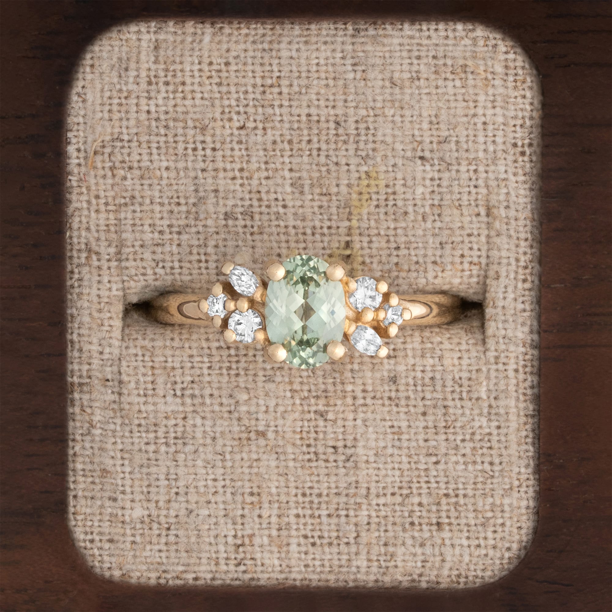 'Dawntree' seafoam sapphire and diamond ring