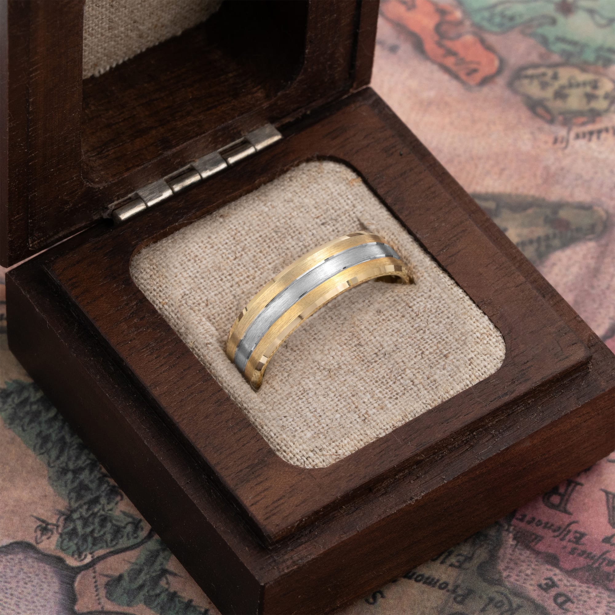 Beveled edge two tone wedding band  — 3