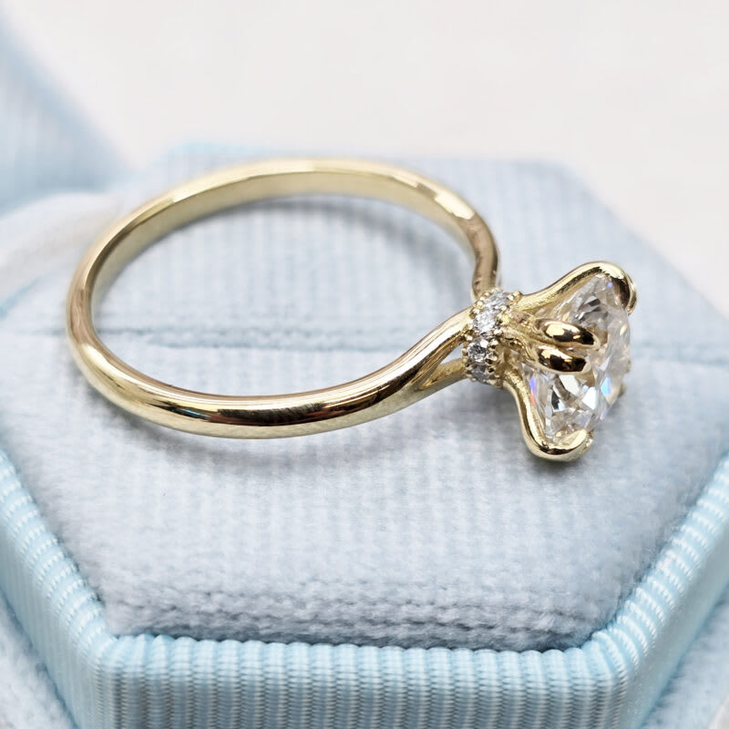 Round lab grown diamond hidden halo engagement ring — 4