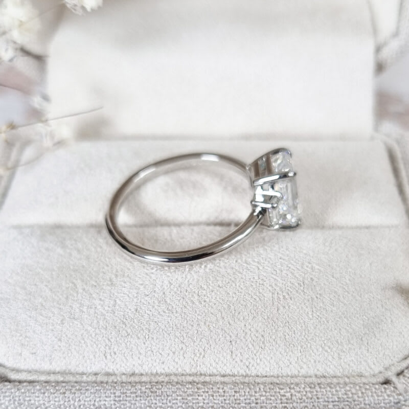 Emerald cut lab grown diamond trilogy ring — 2