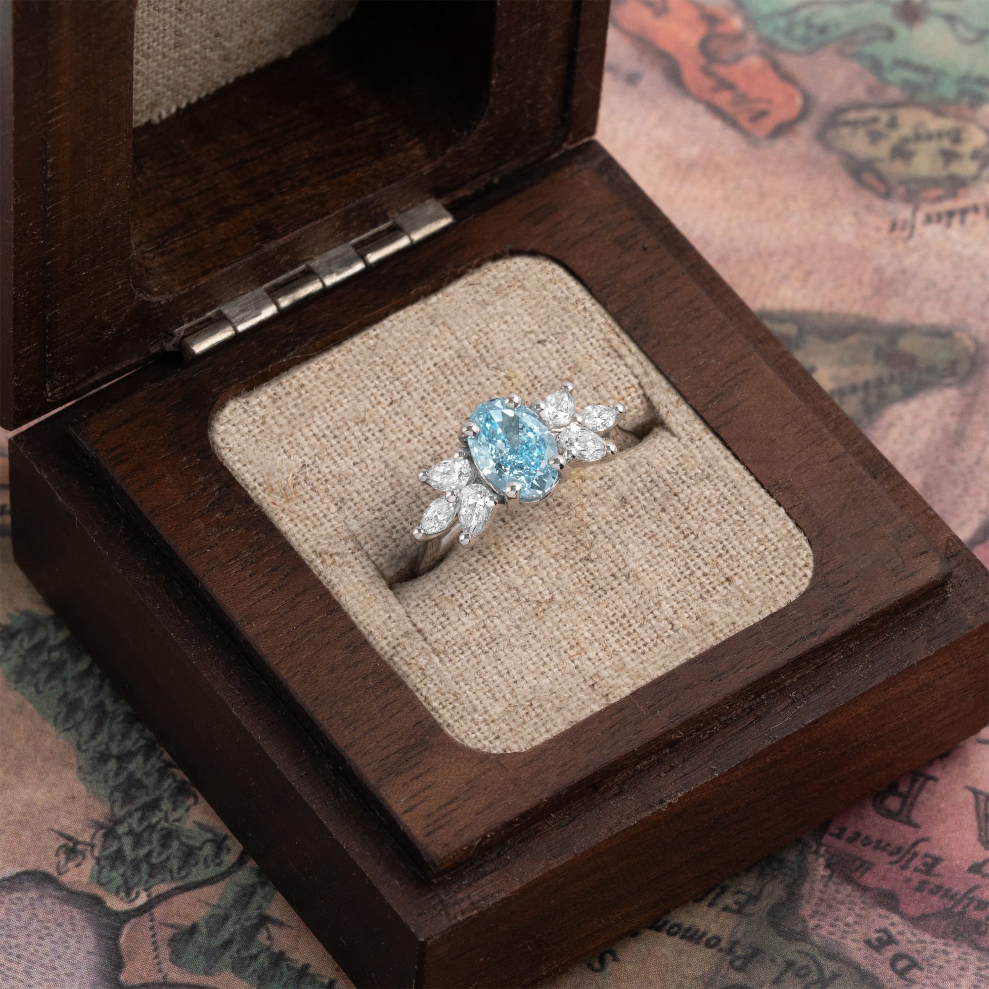 Lab grown blue diamond floral ring — 6
