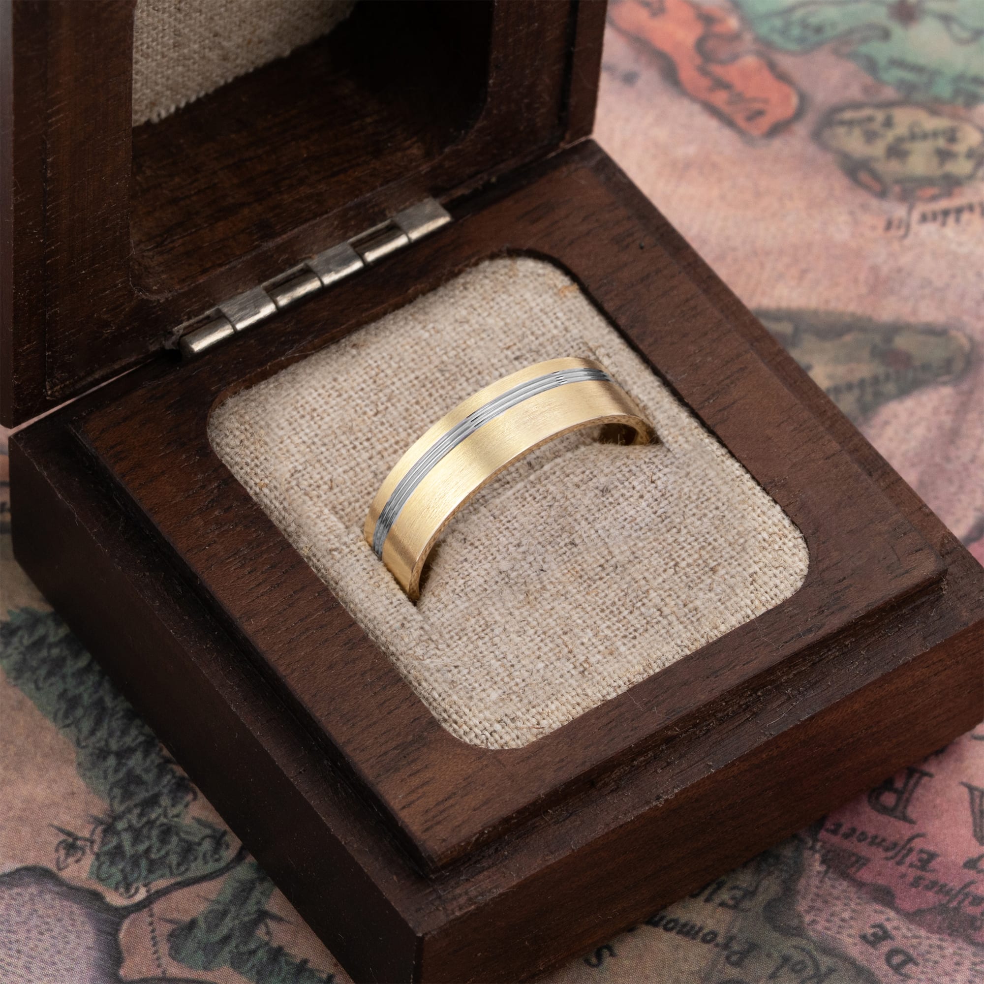 Two tone grooved wedding band  — 4