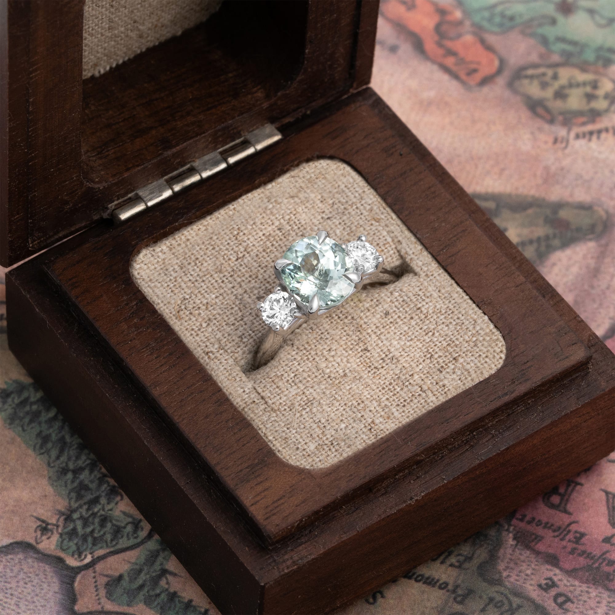 Icy blue tourmaline and diamond trilogy ring — 3