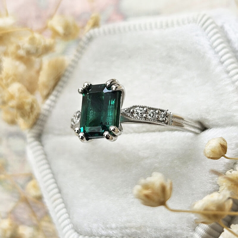 Lab grown emerald and diamond antique inspired ring — 5