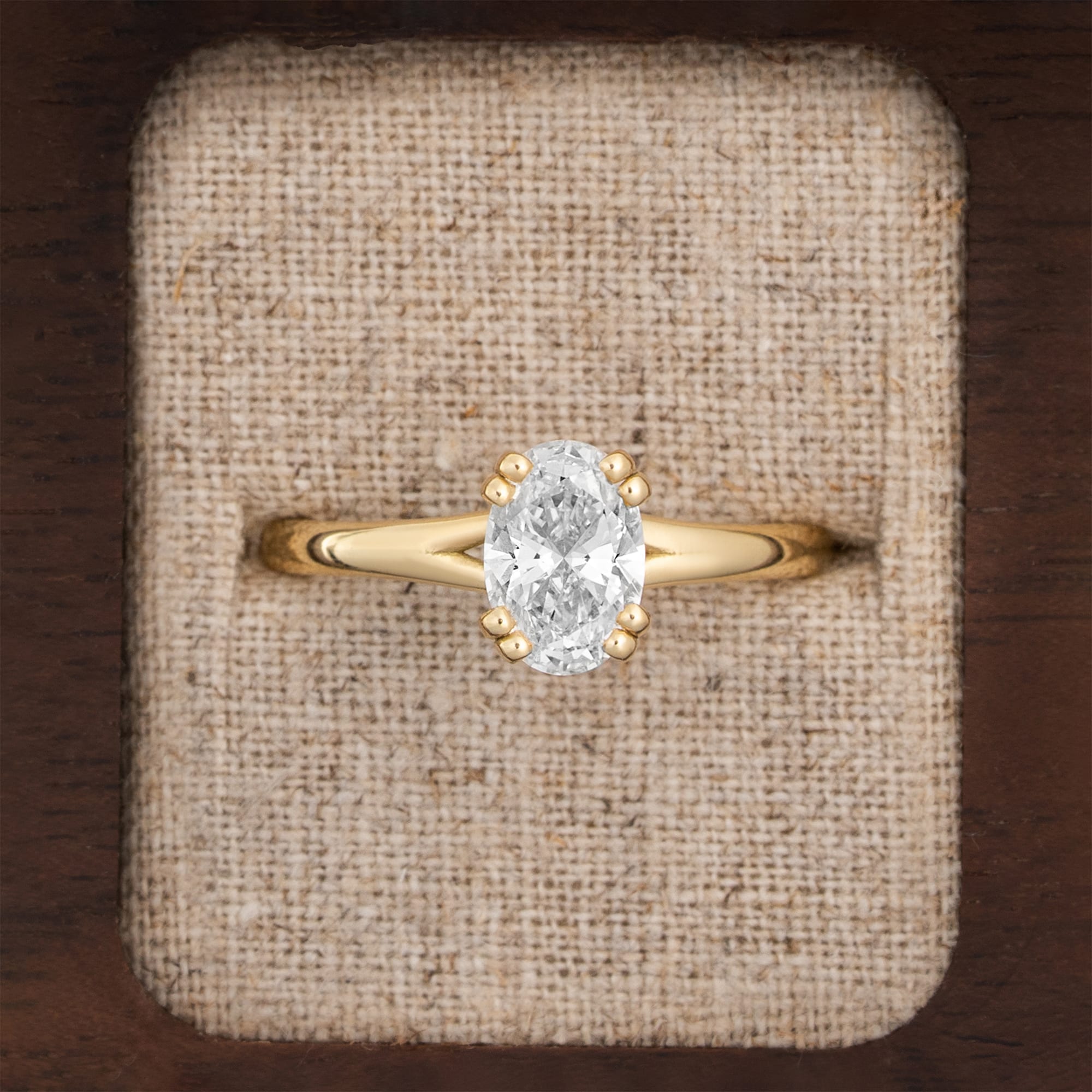Oval lab grown diamond hidden halo engagement ring