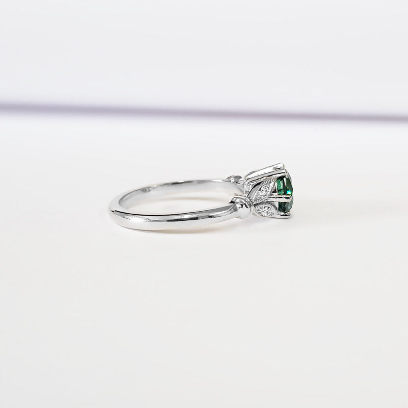 Teal Green Moissanite and Diamond Floral Engagement Ring — 2