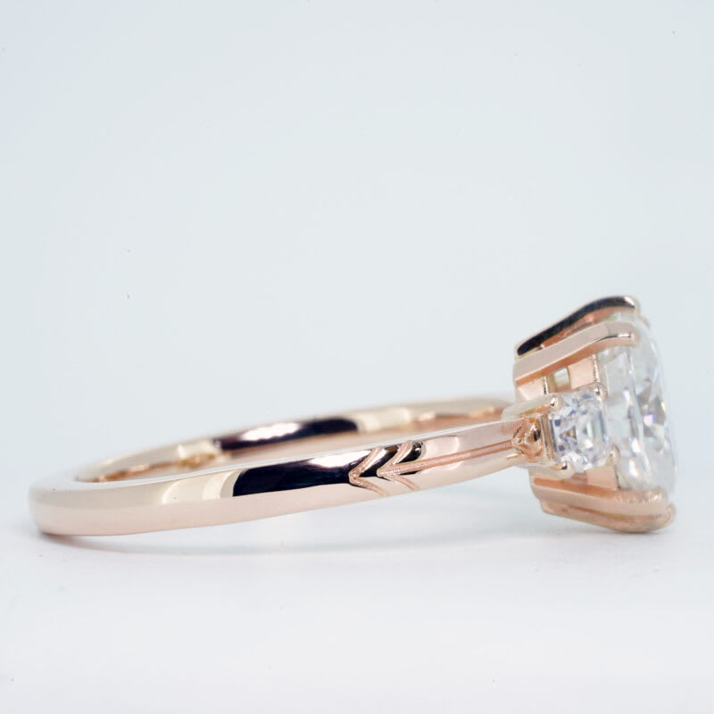 Oval and asscher moissanite trilogy engagement ring — 3