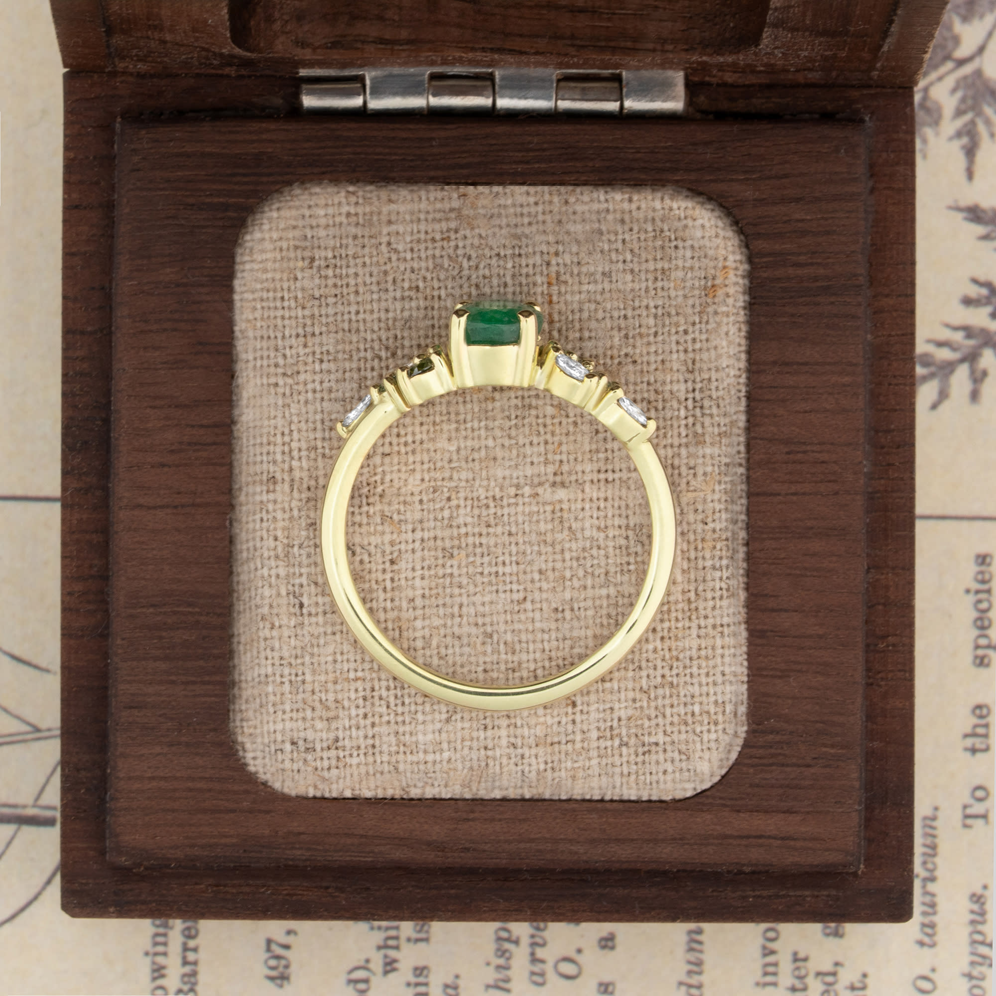 Emerald and diamond ring in green gold — 3