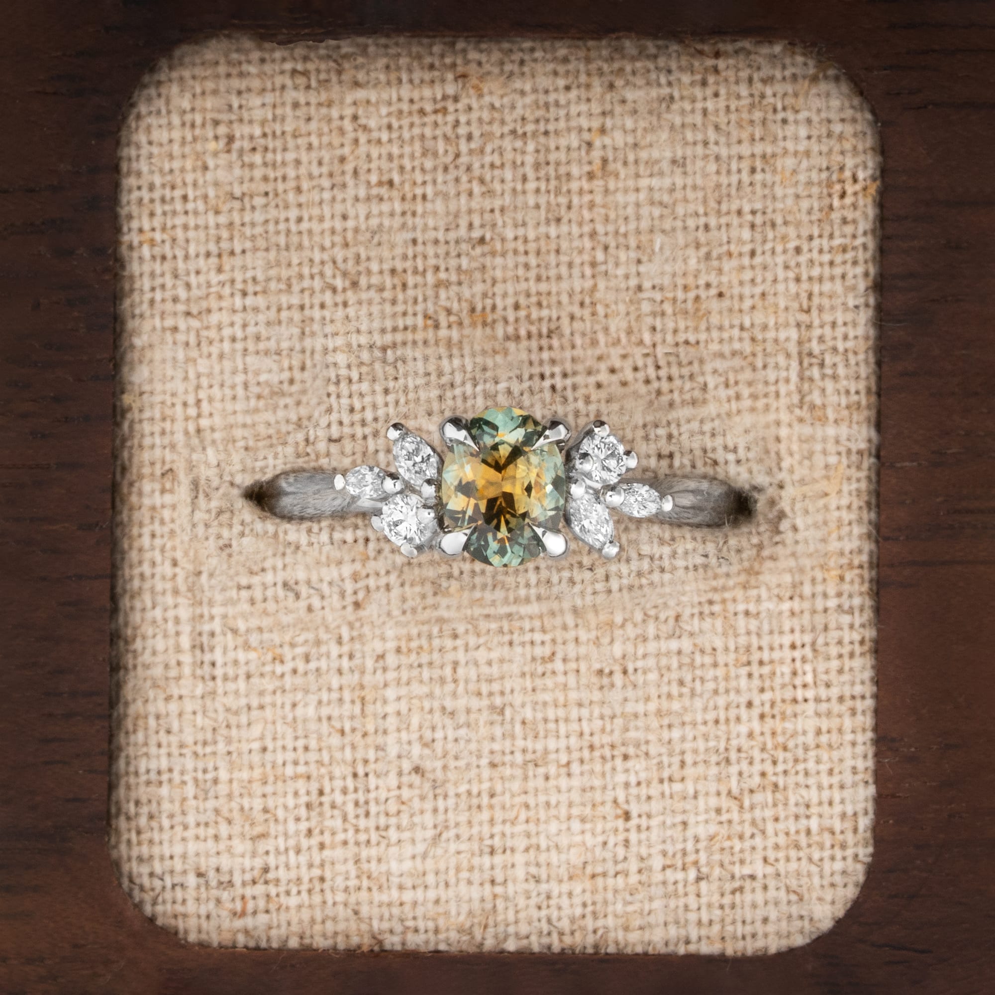 'Dawnflower' Unique bi colour sapphire and diamond ring — 1