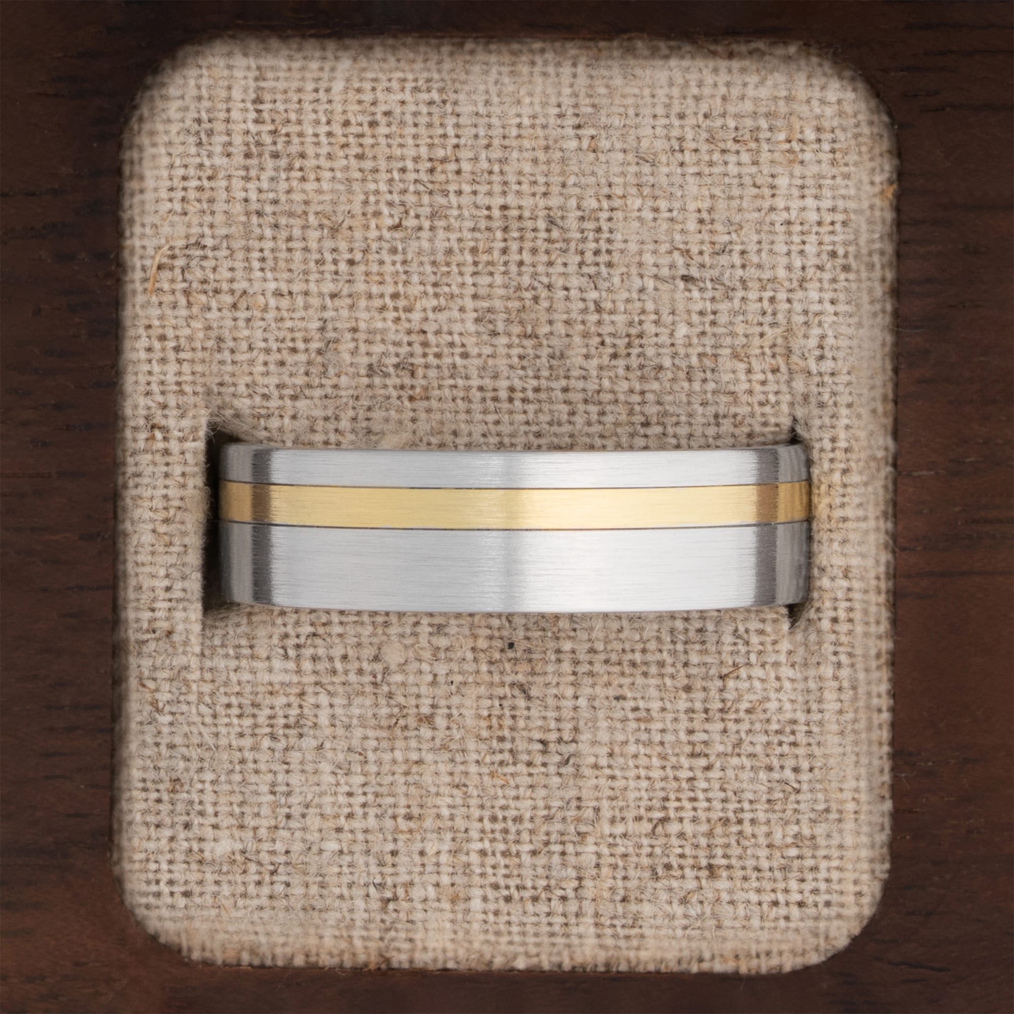 Two tone offset brushed wedding band - alternate view