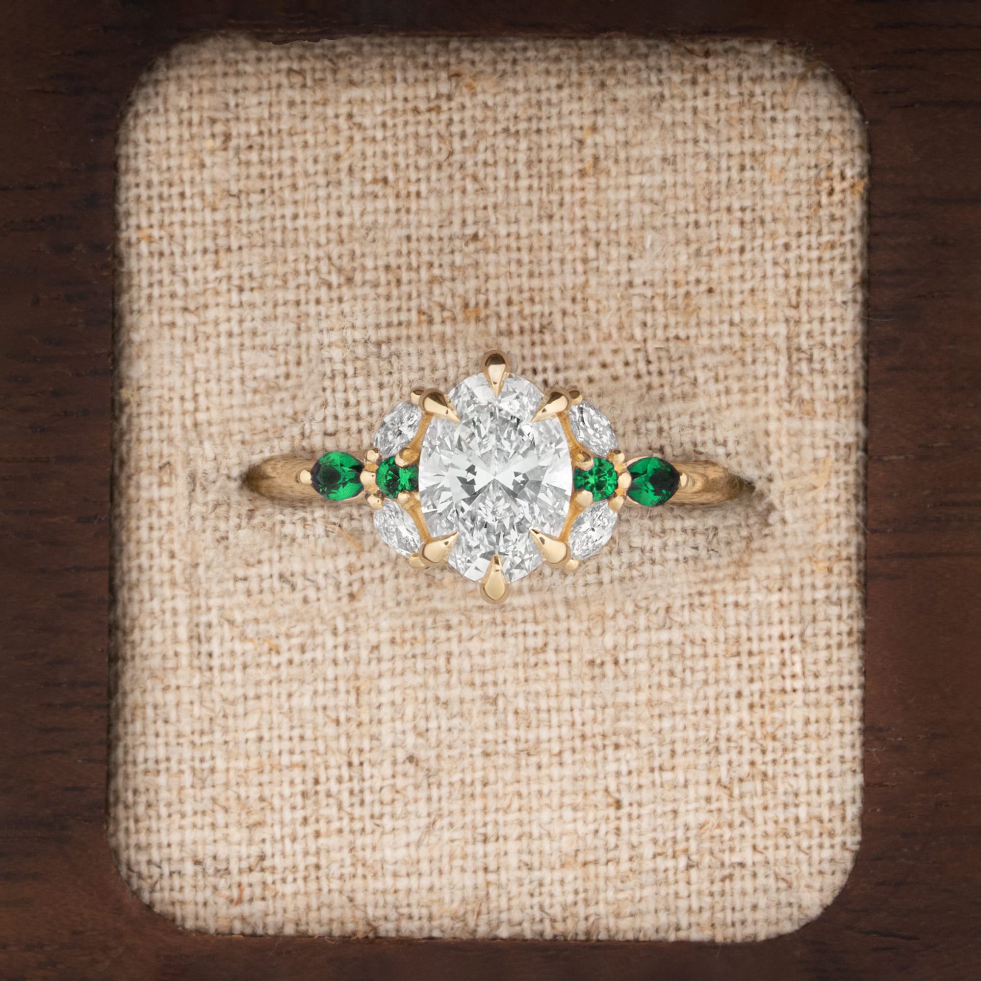 'New Horizon' Diamond and emerald ring