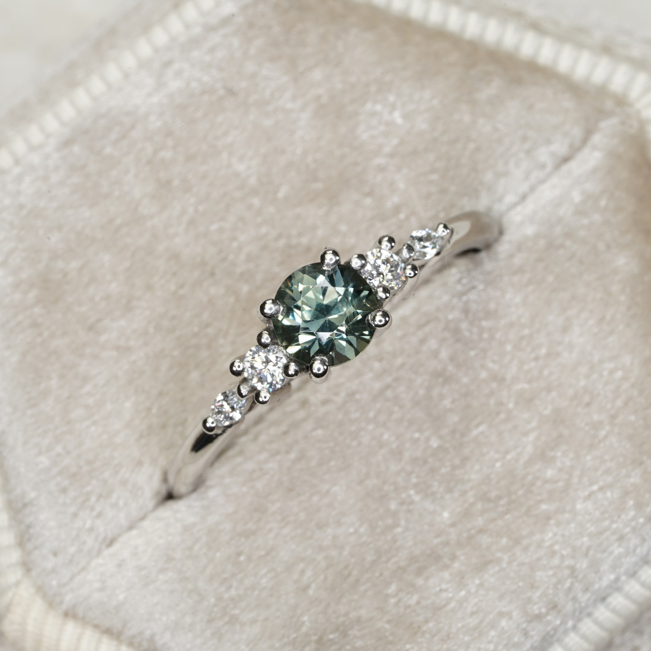 Smoky teal sapphire and diamond ring — 2