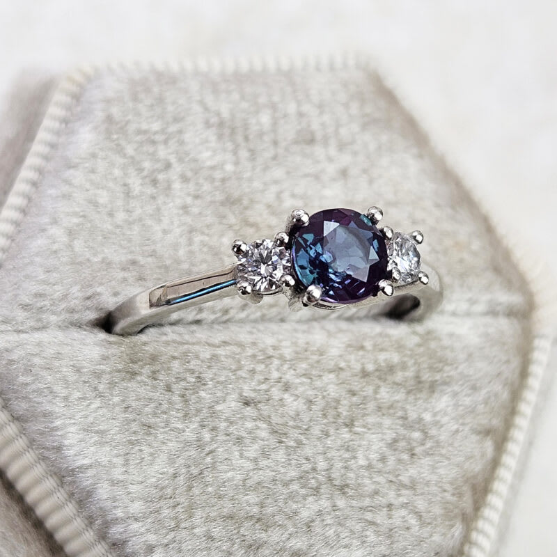 Alexandrite and diamond trilogy ring — 3