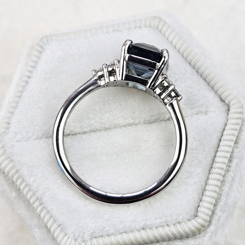 Icy teal sapphire and diamond ring in platinum — 4