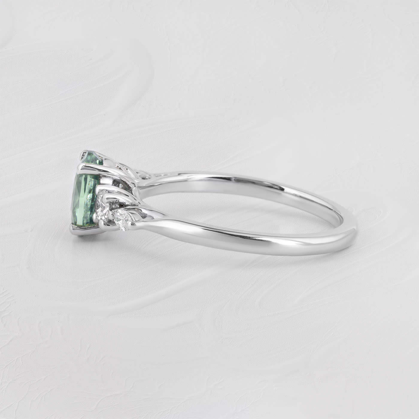 Oval teal sapphire and diamond trellis ring  — 3