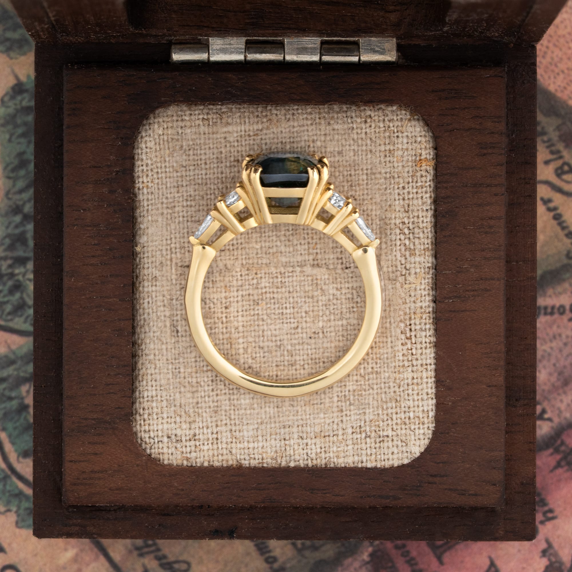 Cushion teal sapphire and diamond ring — 5