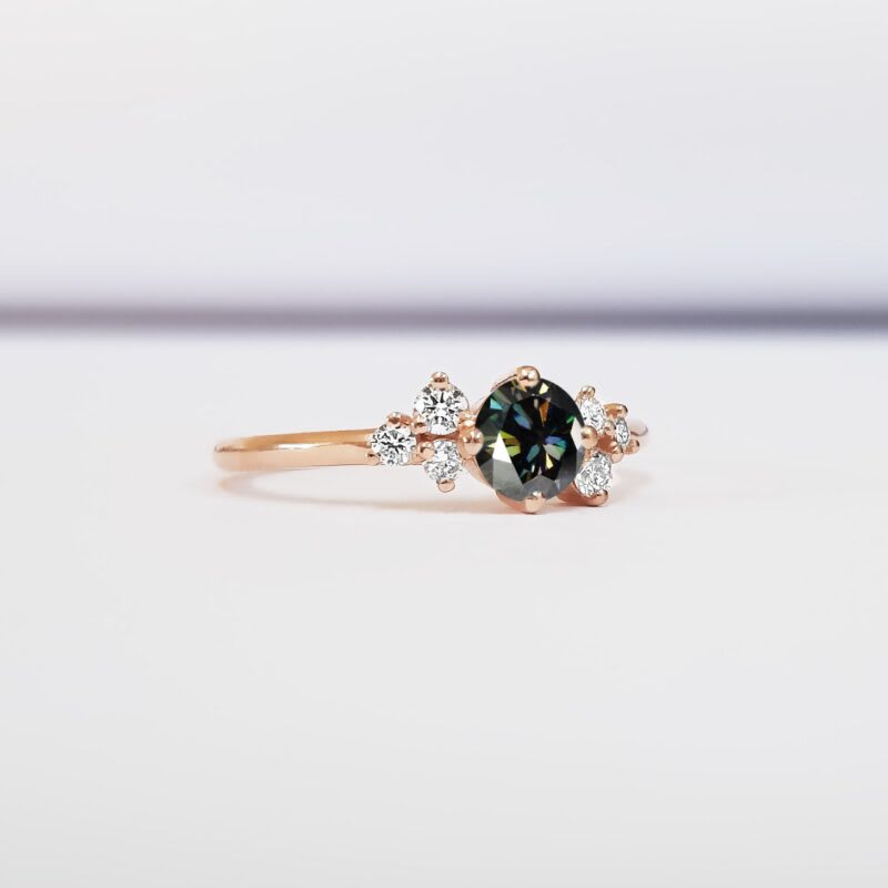 Moonlight moissanite and diamond cluster ring  - alternate view