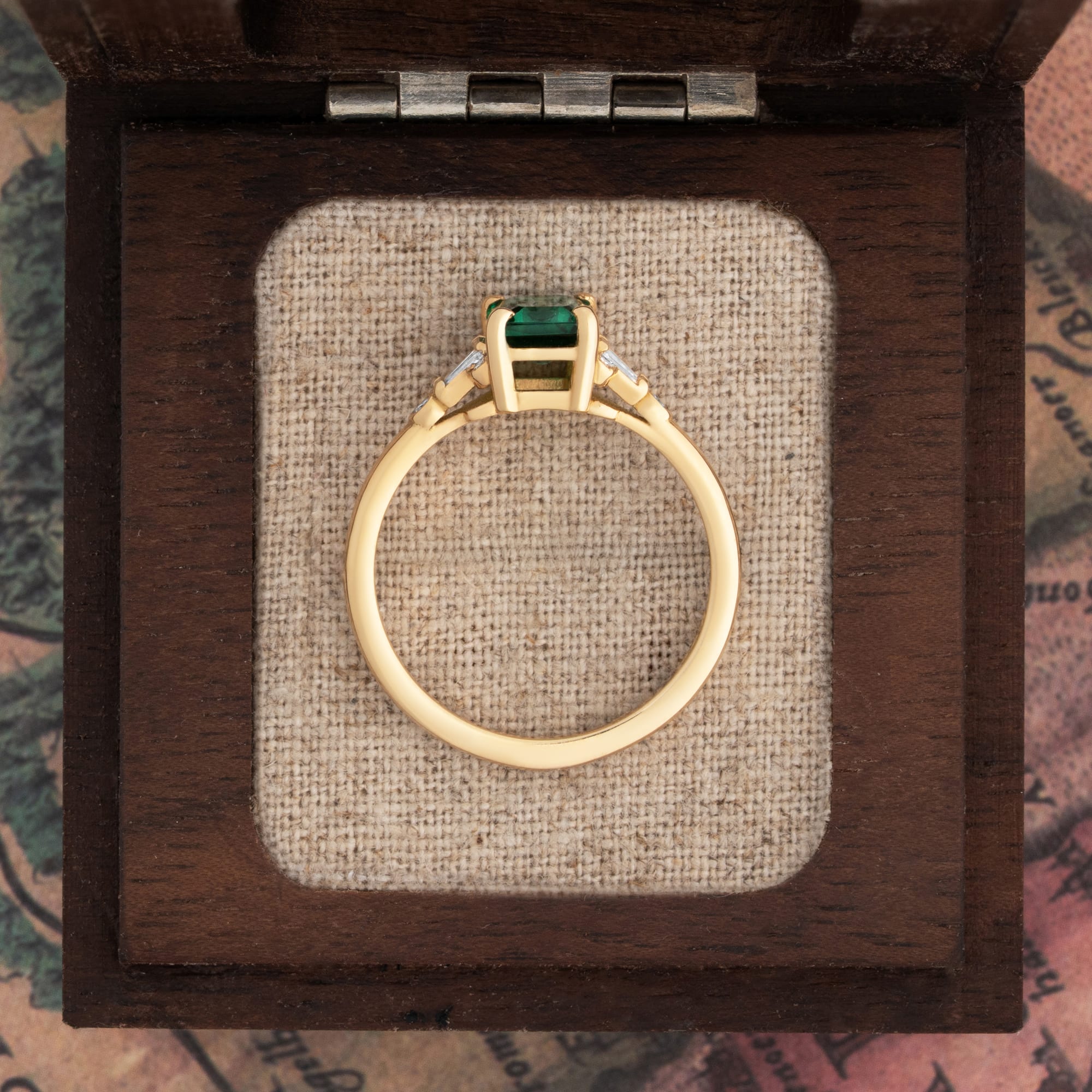 Emerald and diamond 1920s inspired engagement ring — 3