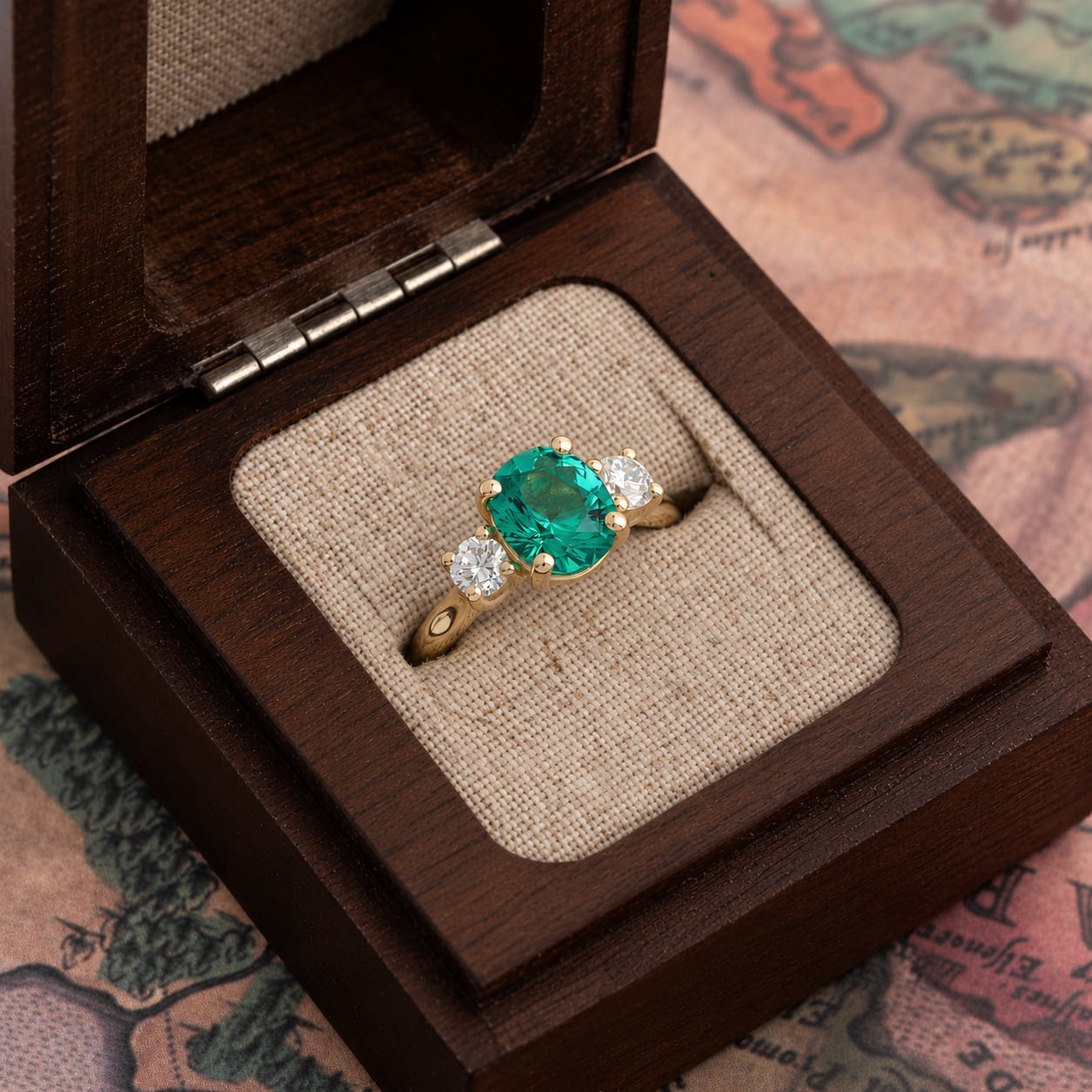 'Trinity' Super precision cut lab grown emerald and diamond ring — 2