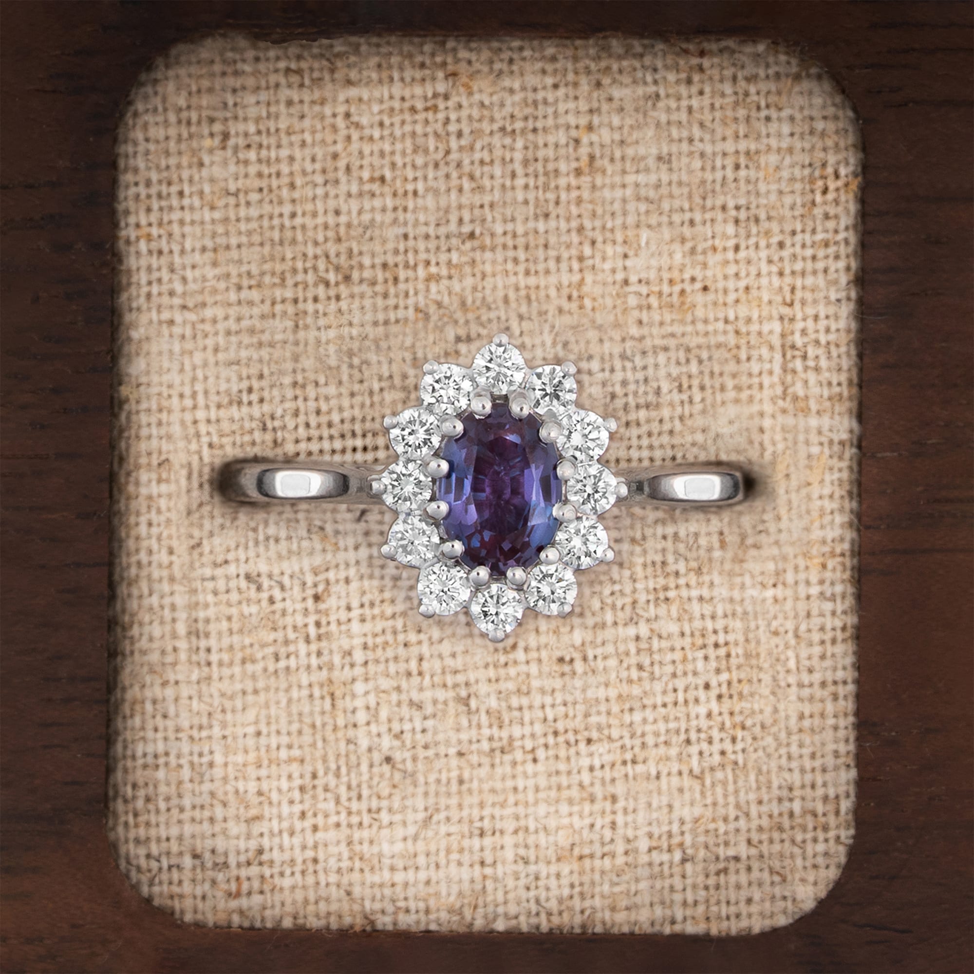 Oval alexandrite and lab diamond cluster ring — 1