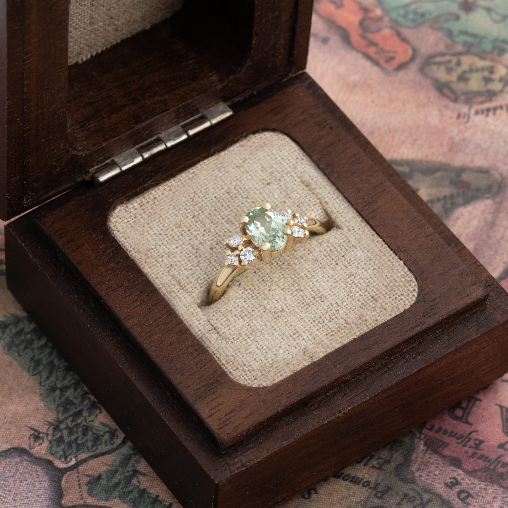 'Dawntree' seafoam sapphire and diamond ring - alternate view